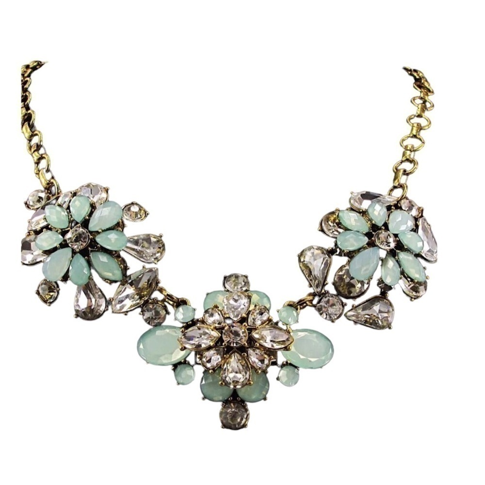CRYSTAL STATEMENT NECKLACE, SAGE GREEN NECKLACE #450